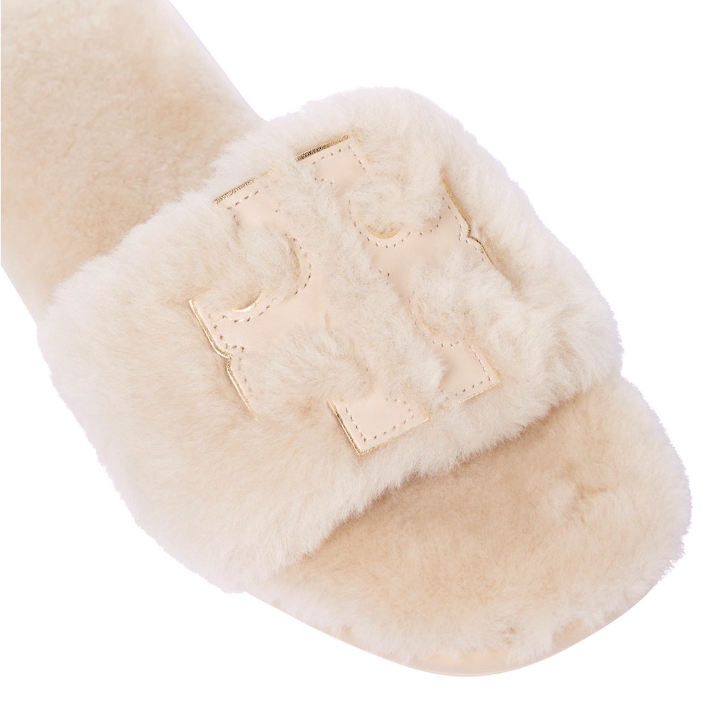 ❤️ NIB New Tory Burch Natural Cream Shearling Slide Sandal Size 5 83484 Saks5th